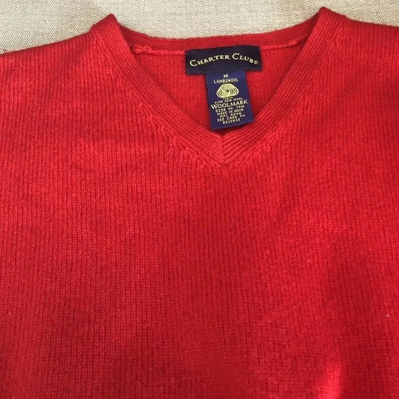 CHARTER CLUB Women Long Sleeve Lambswool Pullover V-Neck Red Sweater Size Medium - Picture 10 of 12